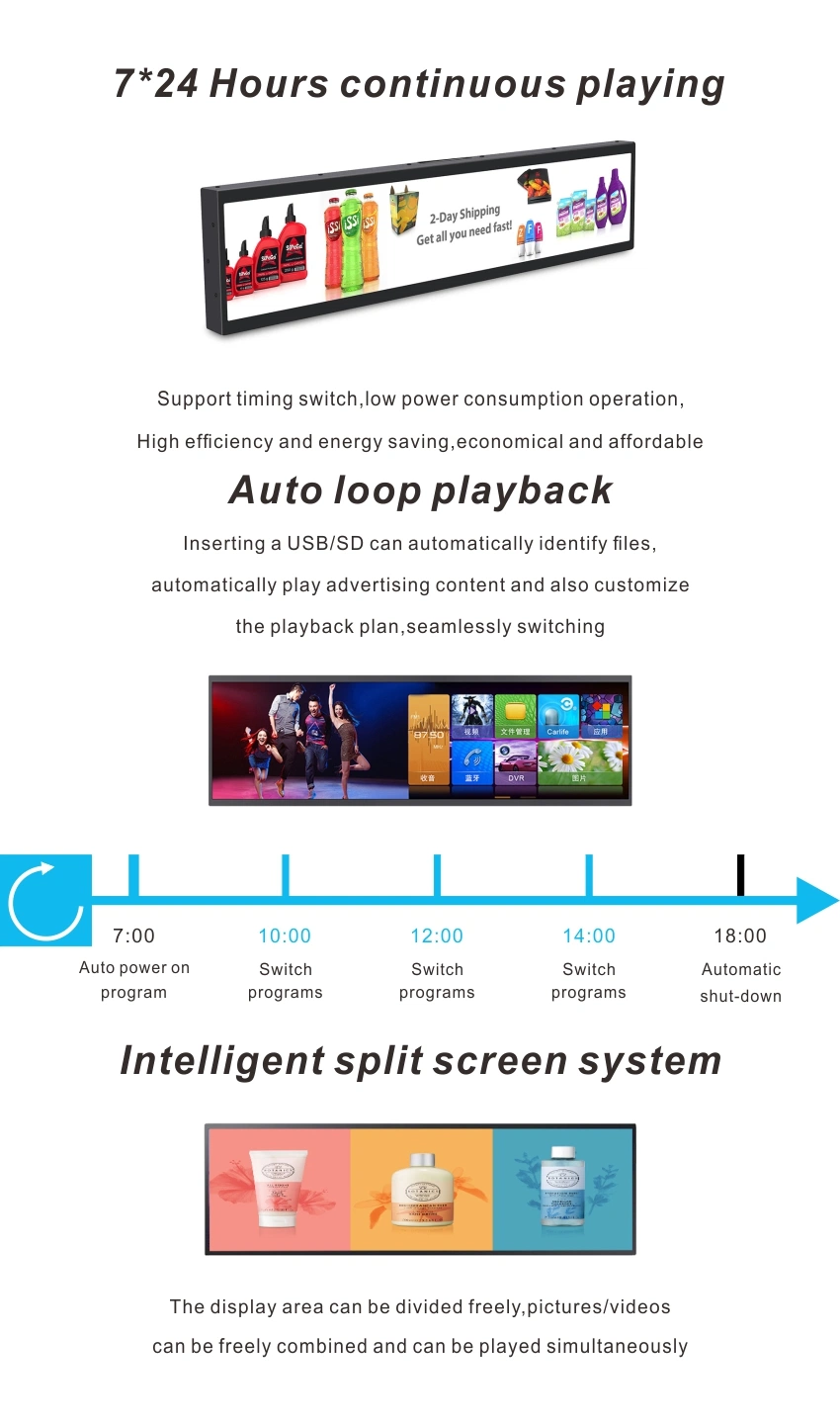 46.6 Inch 1200mm Ultra Wide Screen LCD Stretched Monitor WiFi Shelf Display